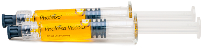 Syringes of Photrexa® Viscous (riboflavin 5’-phosphate in 20% dextran ophthalmic solution) and Photrexa® (riboflavin 5’-phosphate ophthalmic solution).
