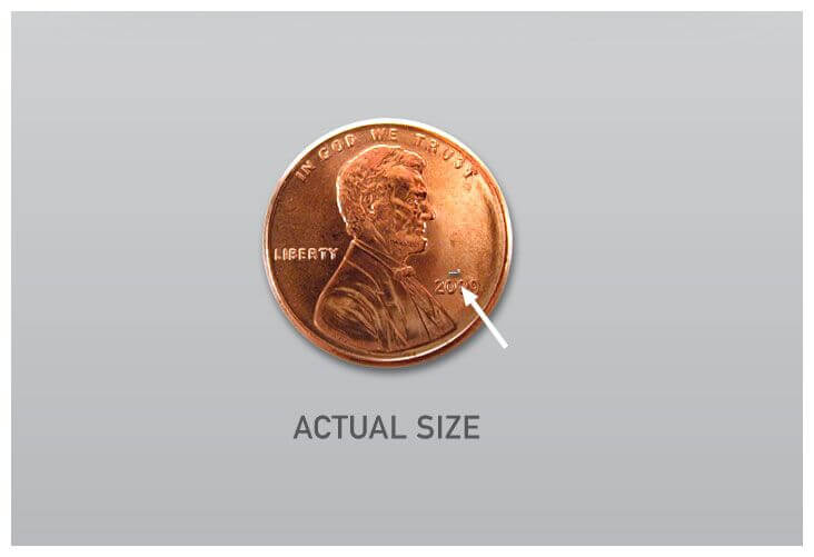 Actual Size: The iStent inject W barely visible on a penny.