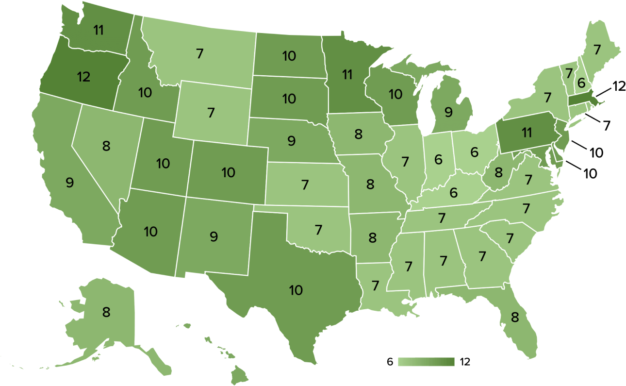 Map of the United States with the number of plans that cover iLink™ corneal cross-linking labled on each state.