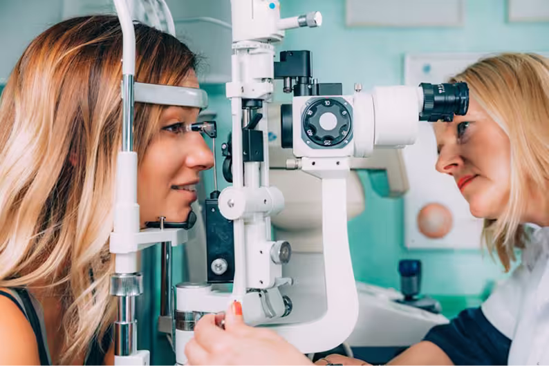 Patient receiving an eye exam